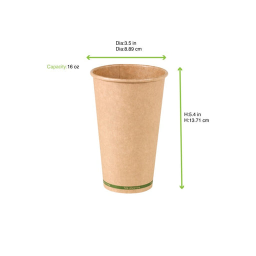 Bicchiere in cartone kraft senza plastica "Zen" - 460 ml - Ø 9 cm - H 13,6 cm - 1000 unità - dimensions