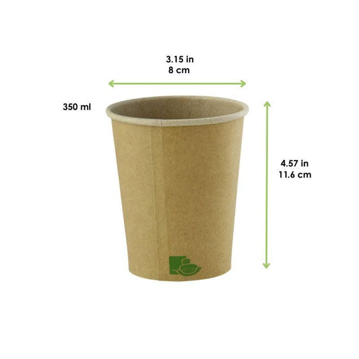 Bicchiere in cartone kraft "Zen" - 350 ml - Ø 8 cm - H 11,6 cm - 1000 unità - dimensions