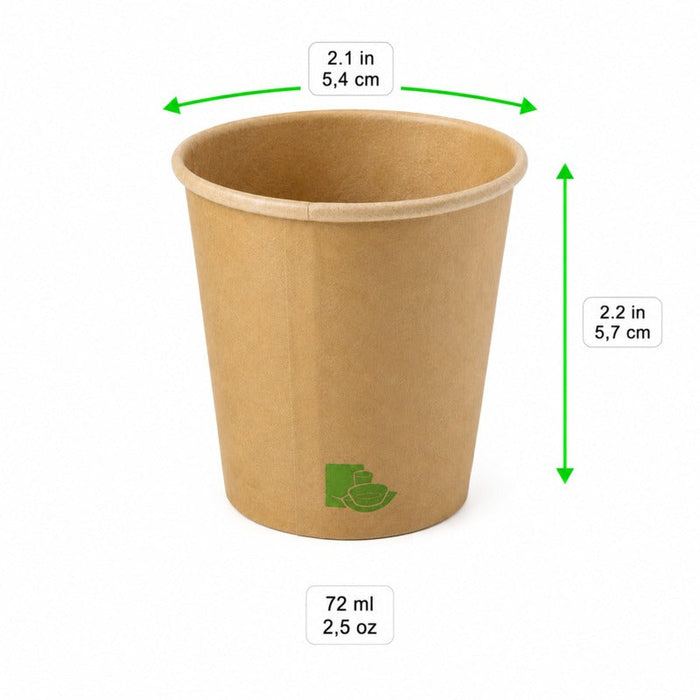 Bicchiere in cartone kraft "Zen" - 72 ml - Ø 5,4 cm - H 5,7 cm - 1000 unità - dimensions