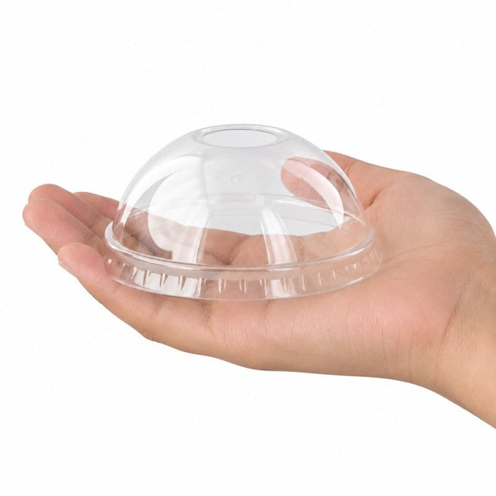 Coperchio a cupola in PET trasparente con foro - Ø 9 cm - H 4 cm - 1000 unità