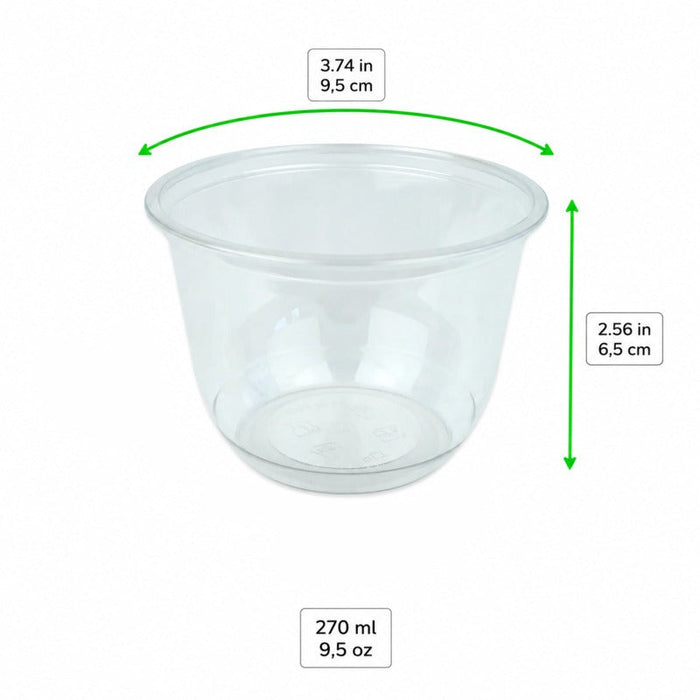 Coppetta da dessert in plastica PET - 270 ml - Ø 9,5 cm - H 6,5 cm - 1000 unità - dimensions
