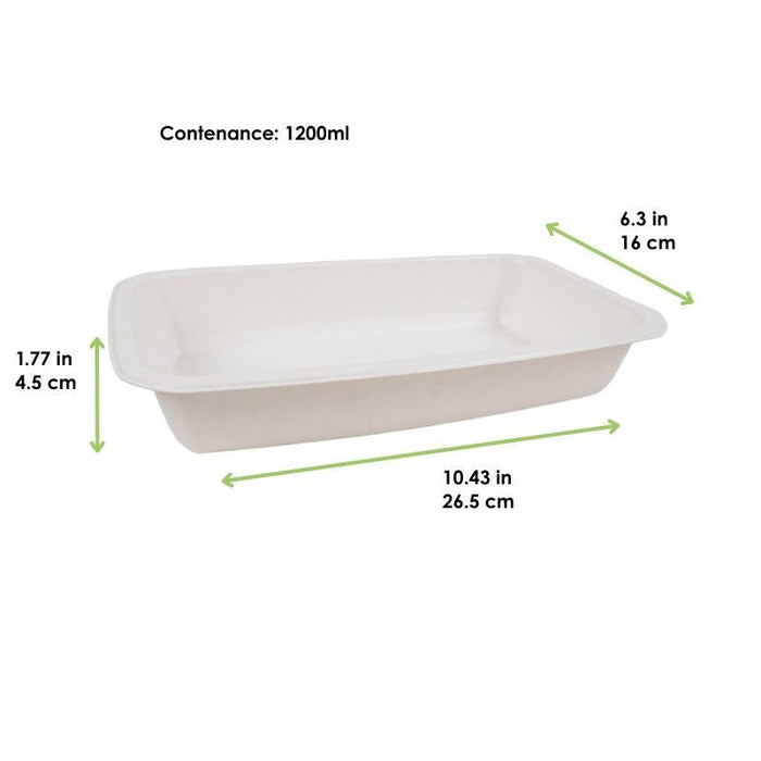 Vaschetta termosigillabile bianca in polpa di cellulosa laminata PLA "gastronorm" 1/4 - 1200 ml - 26,5 cm x 16 cm x 4,5 cm - 400 unità - dimensions