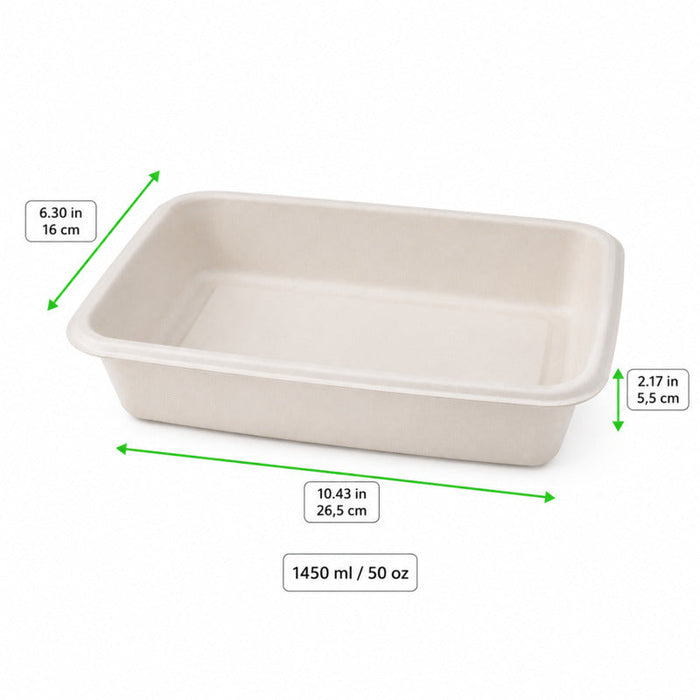 Vaschetta termosigillabile bianca in polpa di cellulosa laminata PLA "gastronorm" 1/4 - 1450 ml - 26,5 cm x 16 cm x 5,5 cm - 400 unità