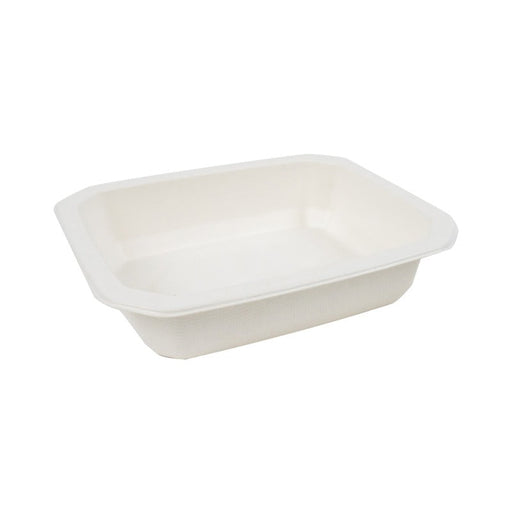 Vaschetta termosigillabile bianca in polpa di cellulosa laminata PLA "gastronorm" 1/8 - 465 ml - 16 cm x 13 cm x 3,6 cm - 400 unità