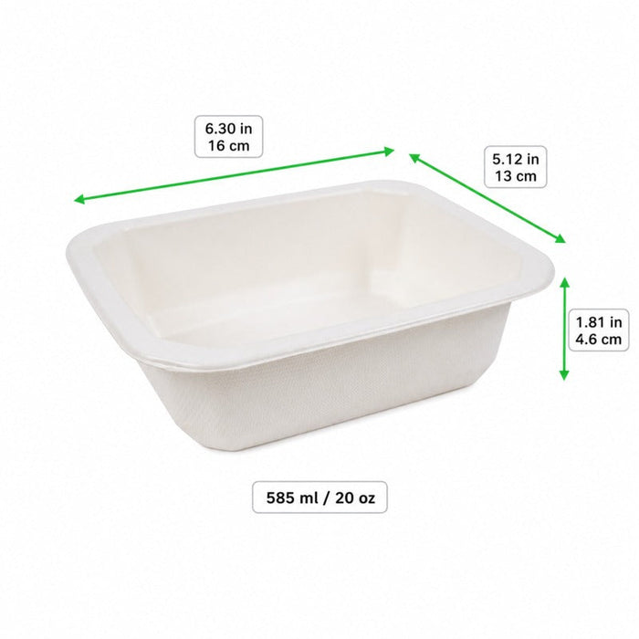 Vaschetta termosigillabile bianca in polpa di cellulosa laminata PLA "gastronorm" 1/8 - 585 ml - 16 cm x 13 cm x 4,6 cm - 400 unità - dimensions
