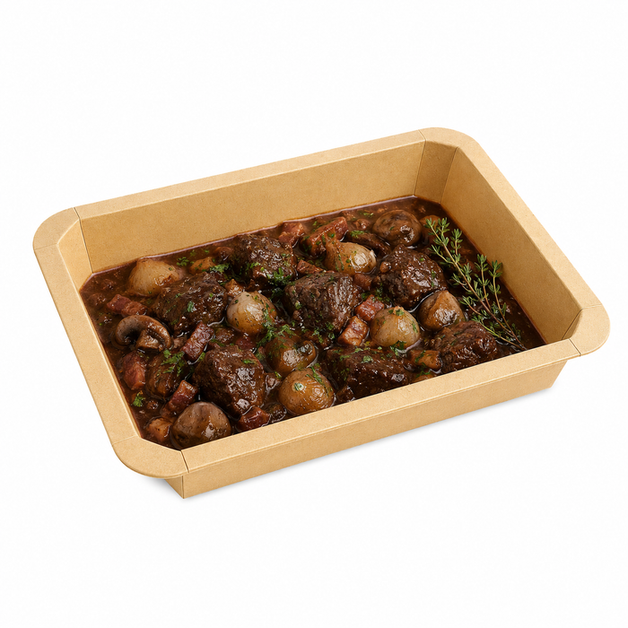 Vaschetta termosigillabile gastronorm 1/2 in cartone marrone con film PP - 3160 ml - 32,5 cm x 26,5 cm x 4,8 cm - 200 unità