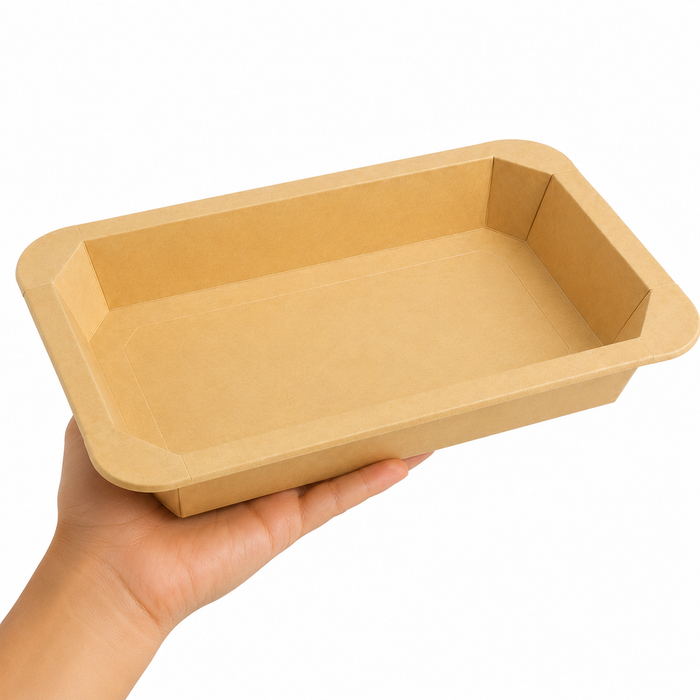 Vaschetta termosigillabile gastronorm 1/3 in cartone marrone con film PP - 1890 ml - 32,5 cm x 17,2 cm x 4,8 cm - 200 unità