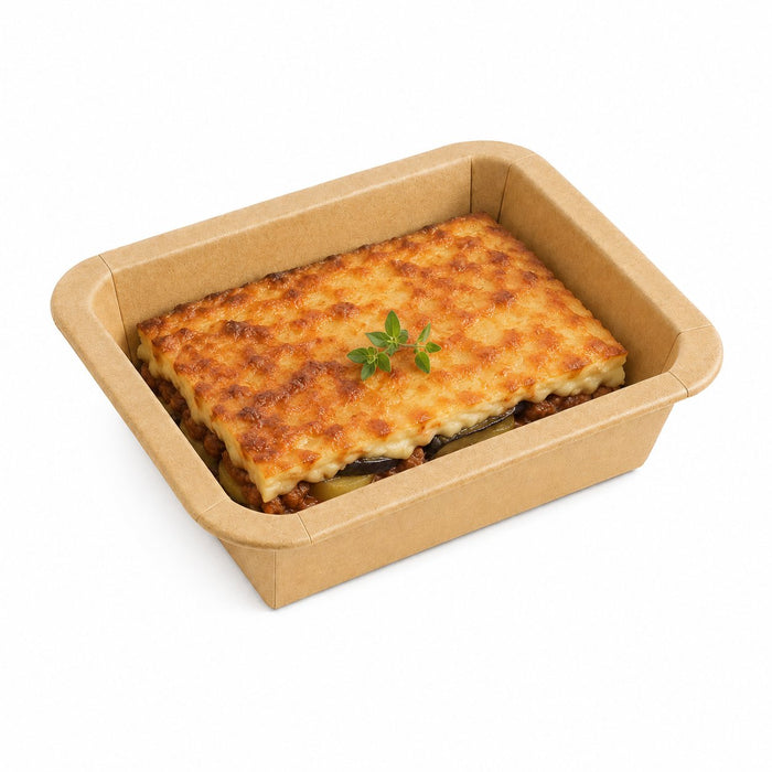 Vaschetta termosigillabile gastronorm 1/8 in cartone marrone con film PP - 450 ml - 16 cm x 13 cm x 3,6 cm - 300 unità