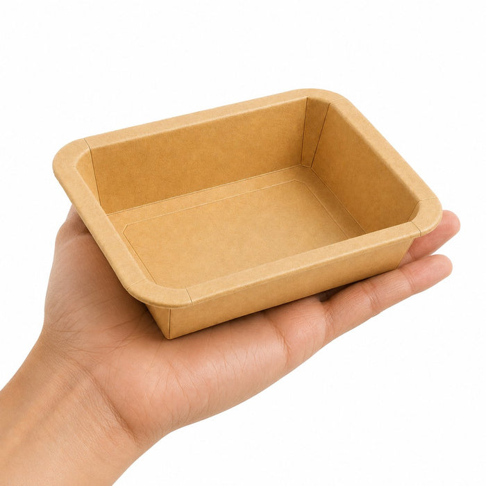 Vaschetta termosigillabile gastronorm 1/8 in cartone marrone con film PP - 450 ml - 16 cm x 13 cm x 3,6 cm - 300 unità