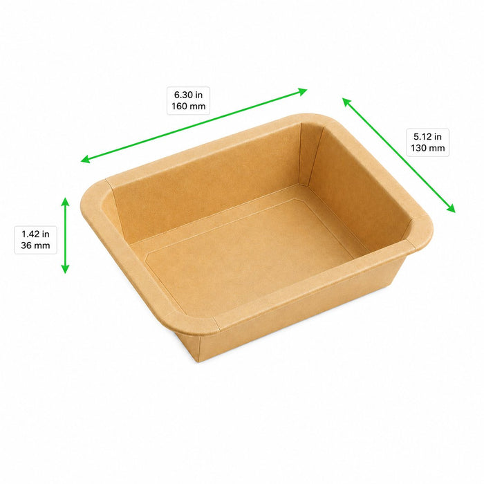 Vaschetta termosigillabile gastronorm 1/8 in cartone marrone con film PP - 450 ml - 16 cm x 13 cm x 3,6 cm - 300 unità - dimensions