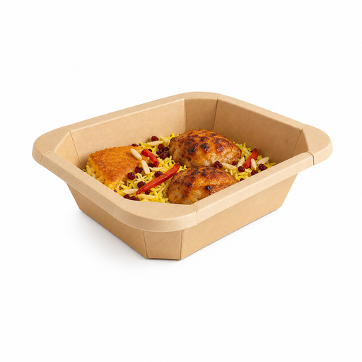 Vaschetta termosigillabile gastronorm 1/8 in cartone marrone - 16 cm x 13 cm x 4,5 cm - 300 unità