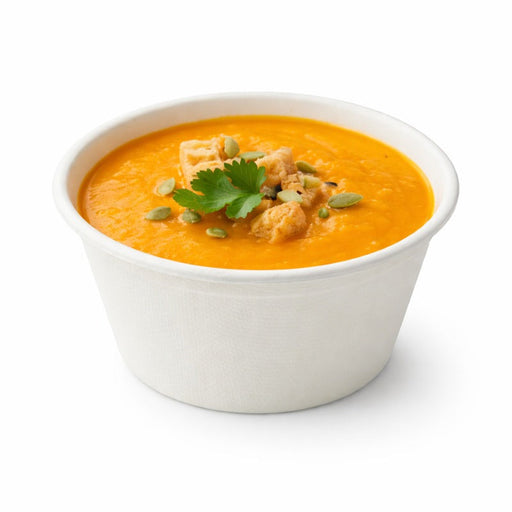 Contenitore per zuppa bianco in polpa di cellulosa - 350 ml - Ø 11,6 cm - H 6,3 cm - 500 unità