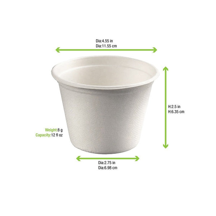 Contenitore per zuppa bianco in polpa di cellulosa - 350 ml - Ø 11,6 cm - H 6,3 cm - 500 unità - dimensions