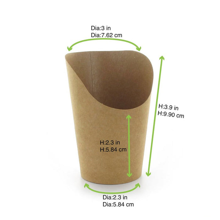 Bicchiere snack in cartone marrone - 230 ml - Ø 8 cm - H 9,8 cm - 1000 unità - dimensions