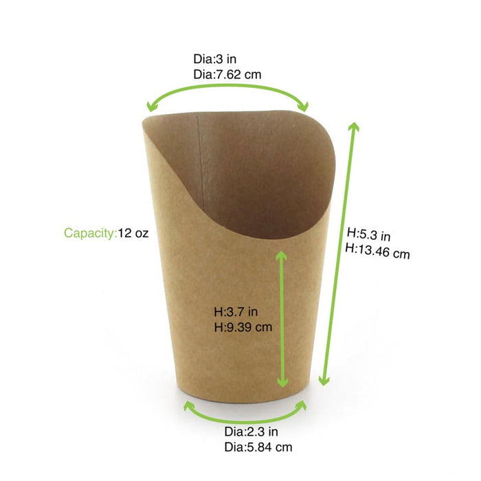 Bicchiere snack in cartone marrone - 325 ml - Ø 8,5 cm - H 13,3 cm - 1000 unità - dimensions