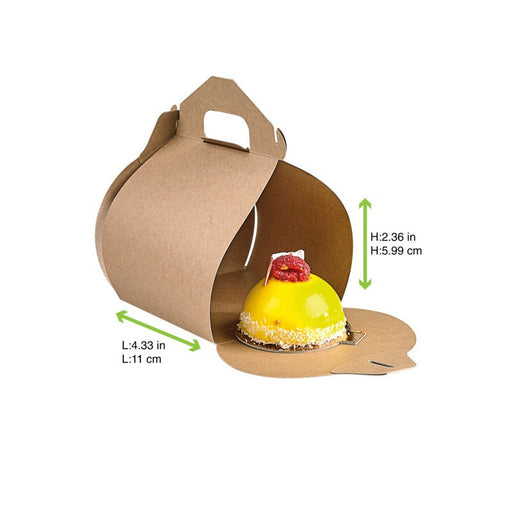 Scatola alta per pasticceria in cartone kraft marrone con manico - 11 cm x 10 cm x 15,3 cm - 50 unità - dimensions