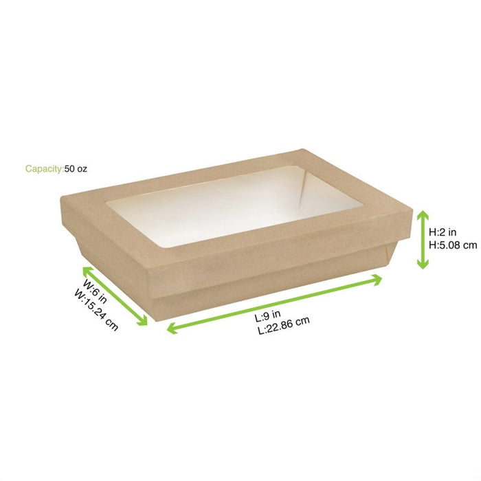 Scatola "Kray" rettangolare in cartone marrone con coperchio a finestra - 1500 ml - 22,5 cm x 15,5 cm x 5,3 cm - 200 unità - dimensions