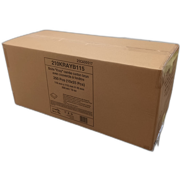 Scatola "Kray" quadrata in cartone marrone con coperchio a finestra - 350 ml - 11,5 cm x 11,5 cm x 4 cm - 250 unità