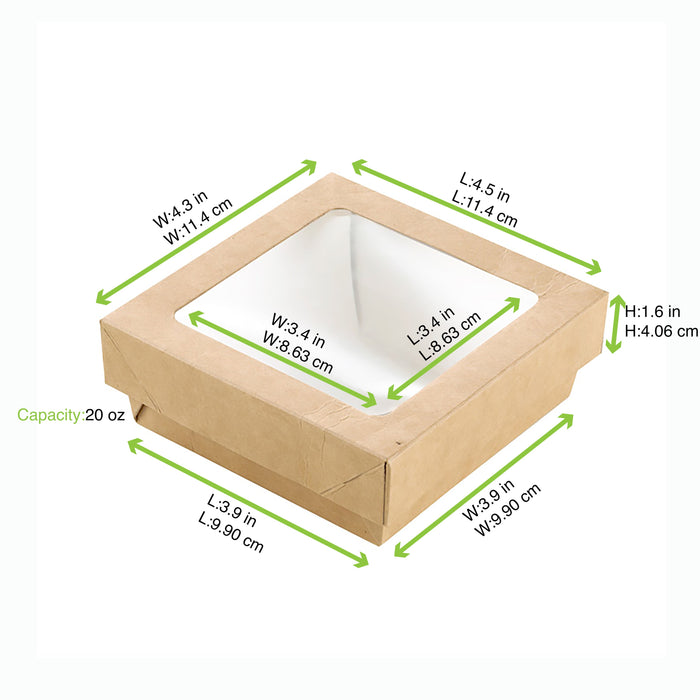 Scatola "Kray" quadrata in cartone marrone con coperchio a finestra - 350 ml - 11,5 cm x 11,5 cm x 4 cm - 250 unità