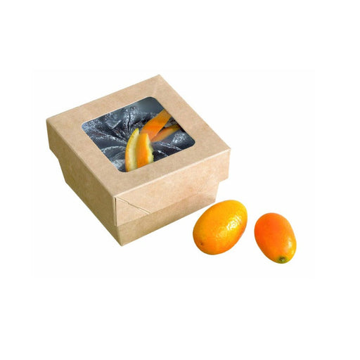 Scatola "Kray" quadrata in cartone marrone con coperchio a finestra - 200 ml - 8,5 cm x 8,5 cm x 4 cm - 250 unità - Rif. 210KRAYB85