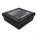 Scatola "Kray" quadrata in cartone nero con coperchio a finestra - 20 cm x 20 cm x 6,5 cm - 100 unità