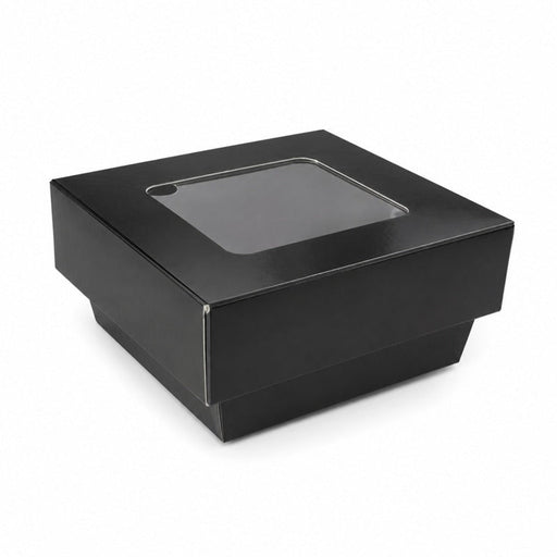 Scatola "Kray" quadrata in cartone nero con coperchio a finestra - 200 ml - 8,5 cm x 8,5 cm x 4 cm - 100 unità