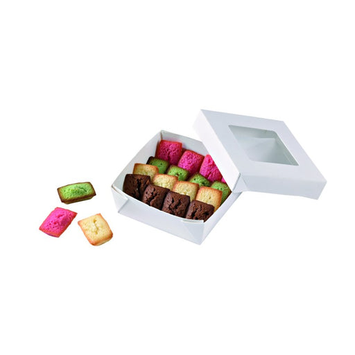 Scatola "Kray" quadrata in cartone bianco con coperchio a finestra - 350 ml - 11,5 cm x 11,5 cm x 4 cm - 250 unità