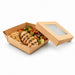 Scatola "Kray" quadrata in cartone marrone con coperchio a finestra - 700 ml - 13,5 cm x 13,5 cm x 5 cm - 100 unità - Rif. 210KRBAK135K