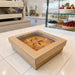 Scatola "Kray" quadrata in cartone marrone con coperchio a finestra - 20 cm x 20 cm x 6,5 cm - 100 unità