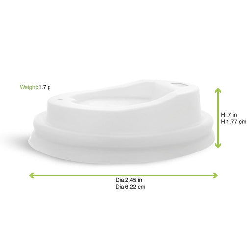 Coperchio a cupola in CPLA bianco con beccuccio - Ø 6,2 cm - H 1,5 cm - 1000 unità - dimensions