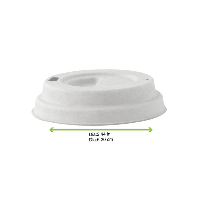 Coperchio a cupola bianco in polpa di cellulosa con beccuccio - Ø 6,2 cm - H 2,3 cm - 2000 unità - dimensions