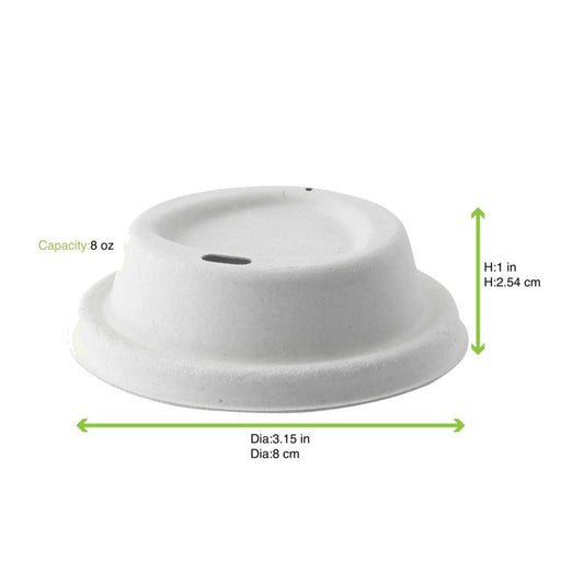 Coperchio a cupola bianco in polpa di cellulosa con beccuccio - Ø 8,5 cm - H 2,3 cm - 1000 unità - dimensions