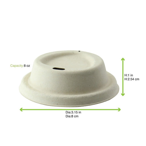 Coperchio a cupola marrone in polpa di cellulosa con beccuccio - Ø 8,5 cm - H 2,3 cm - 1000 unità - dimensions