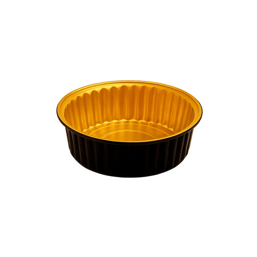 Contenitore Opseal in alluminio nero/oro - 520 ml - Ø 14 cm - H 4,5 cm - 600 unità
