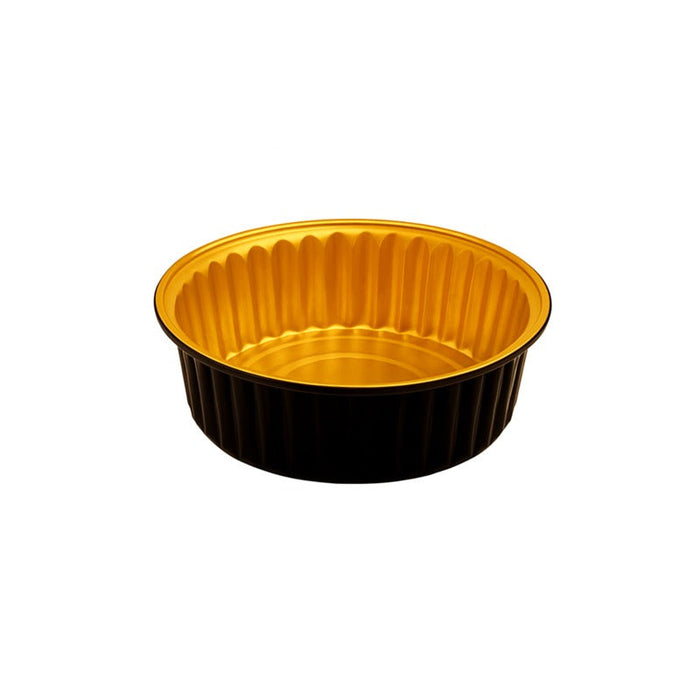 Contenitore Opseal in alluminio nero/oro - 520 ml - Ø 14 cm - H 4,5 cm - 600 unità