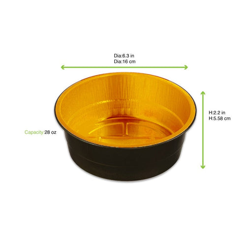 Contenitore Opseal in alluminio nero/oro - 800 ml - Ø 16 cm - H 5,5 cm - 600 unità - dimensions