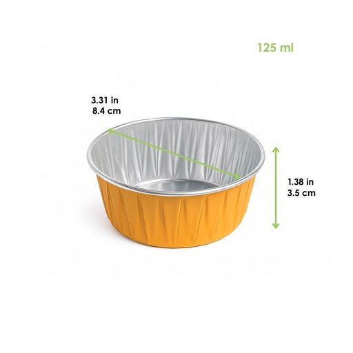 Contenitore Opseal in alluminio color oro - 125 ml - Ø 8,4 cm - H 3,5 cm - 1000 unità - dimensions