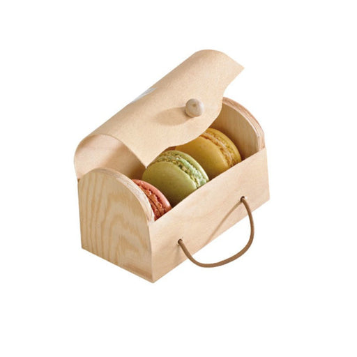 Scatola in legno mini tronchetto per 3 macarons - 11 cm x 8 cm x 5,5 cm - 100 unità
