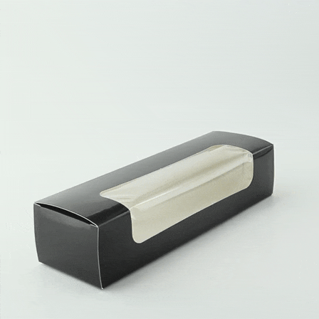 Scatola in cartone nero per 7 macarons con finestra - 21,5 cm x 6,8 cm x 4,8 cm - 250 unità