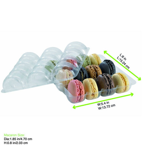 Inserto in plastica PET trasparente per 12 macarons (3x4) con chiusura a clip - 15 cm x 13,8 cm x 2,3 cm - 150 unità - dimensions