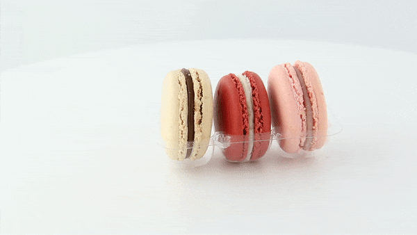 Inserto in plastica PET trasparente per 3 macarons con chiusura a clip - 9,3 cm x 6,8 cm x 2,3 cm - 300 unità