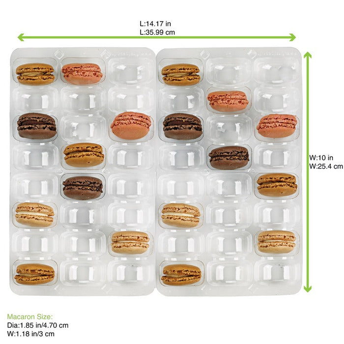 Inserto in plastica PET trasparente per 48 macarons (6x8) con chiusura a clip - 35,6 cm x 25,5 cm x 2,4 cm - 100 unità - dimensions