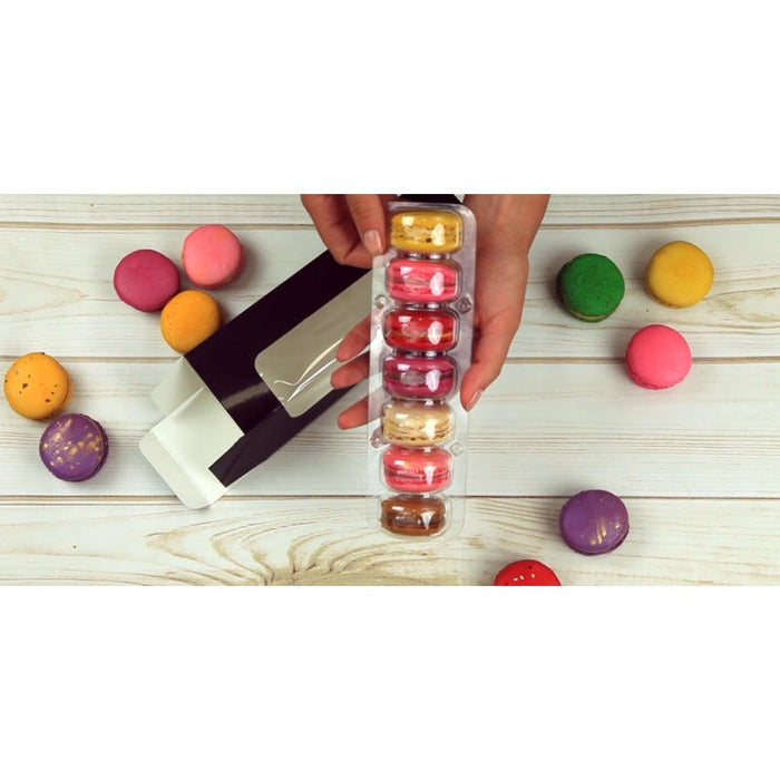 Inserto in plastica PET trasparente per 7 macarons con chiusura a clip - 21,3 cm x 6,2 cm x 2 cm - 150 unità