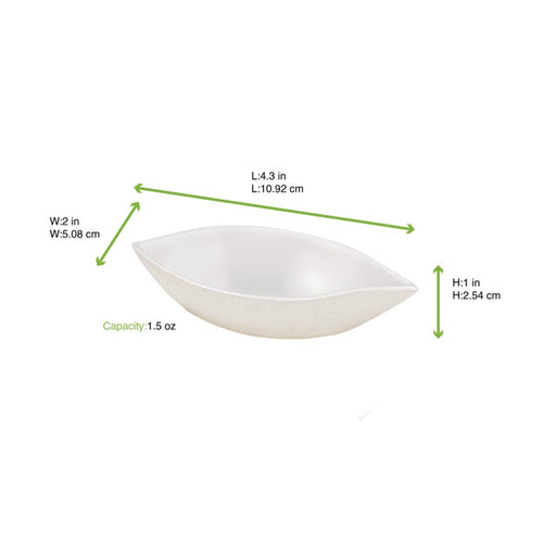 Contenitore finger food bianco in polpa di cellulosa "Wave" - 11 cm x 5,2 cm x 2,5 cm - 300 unità - dimensions