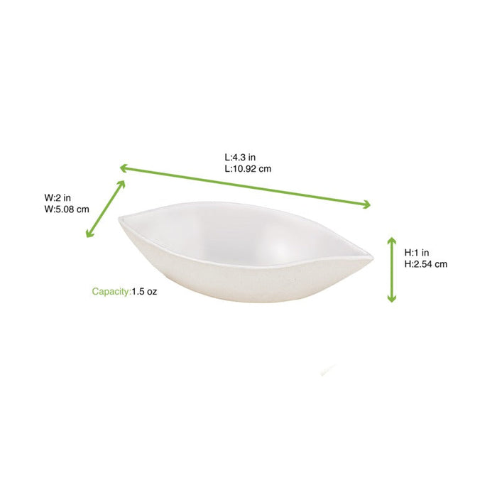 Contenitore finger food bianco in polpa di cellulosa "Wave" - 11 cm x 5,2 cm x 2,5 cm - 300 unità - dimensions