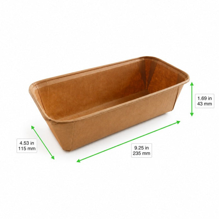 Stampo da forno rettangolare in carta siliconata 125 g/m² - 1100 ml - 23,5 cm x 11,5 cm x 4,3 cm - 1000 unità - dimensions