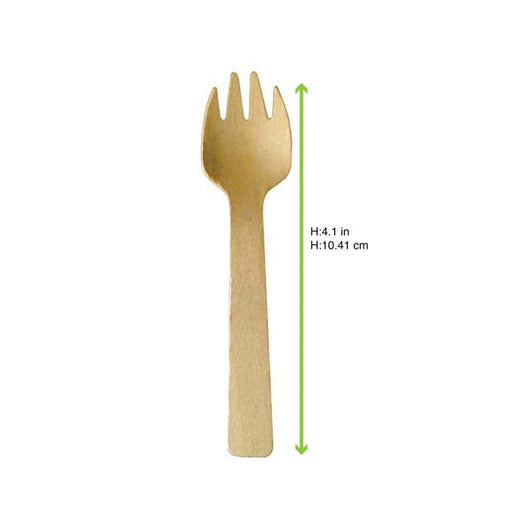 Mini spork in legno - 10,5 cm - 3000 unità - dimensions