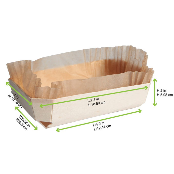 Stampo da forno in legno "Juliette" con pirottino in carta - 750 ml - 19 cm x 10,5 cm x 6 cm - 80 unità - dimensions