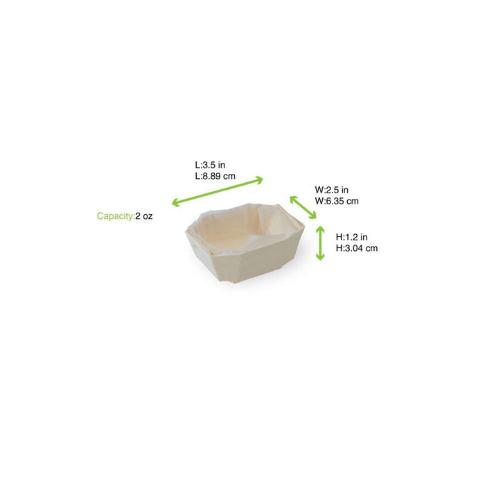 Stampo da forno in legno "Minimi" con pirottino in carta - 90 ml - 8,5 cm x 6,5 cm x 3 cm - 500 unità - dimensions