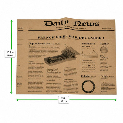 Carta alimentare marrone antigrasso con stampa Giornale - 38 cm x 40 cm - 500 unità - dimensions